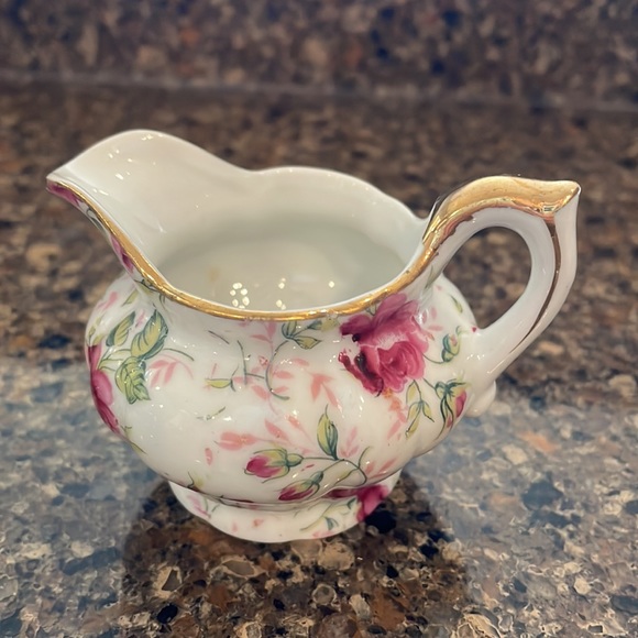 Vintage Lefton Rose Chintz Miniature Cream and Sugar set Pink Gold Trim Complete - Picture 3 of 13